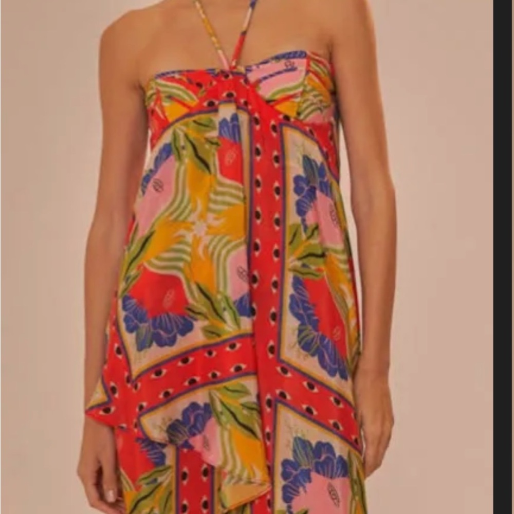 Farm Rio Sand Surreal Scarf MIDI Dress